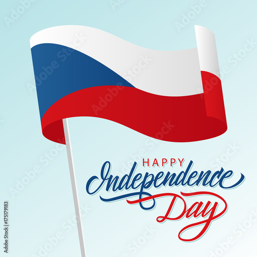 Czech Republic Happy Independence Day, october 28 greeting card with waving czech national flag and hand lettering text design. Vector illustration.