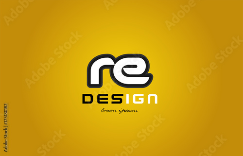 re r e alphabet letter combination digit white on yellow background