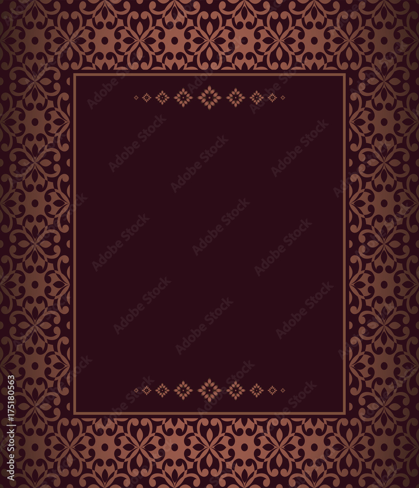 Vintage floral design, graphic frame. Golden pattern. Damask pattern.
