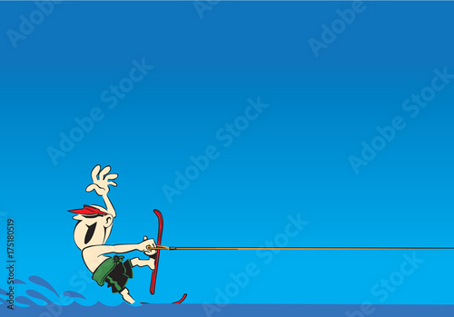 Cartoon boy on water skiing