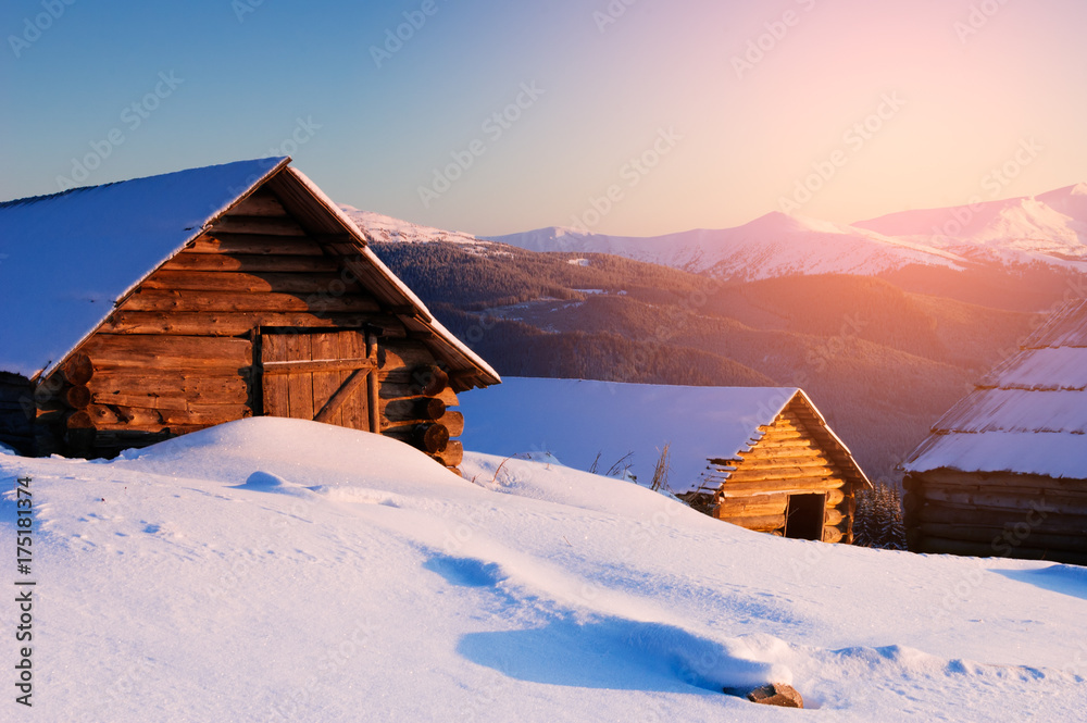 Winter landscape in a mountain village