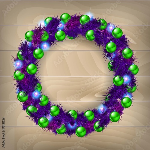 Christmas wreath, isolated on wooden background photo