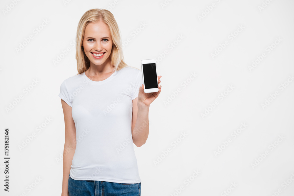 Close up portrait of a happy smiling woman presenting Close up portrait of a happy smiling woman presenting
