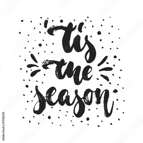 Tis the season - hand drawn Christmas and New Year winter holidays lettering quote isolated on the white background. Fun brush ink inscription for photo overlays, greeting card or poster design. photo