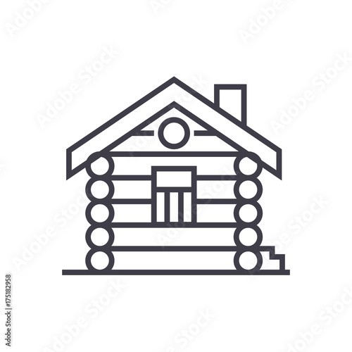 house,cabin,wood house vector line icon, sign, illustration on white background, editable strokes
