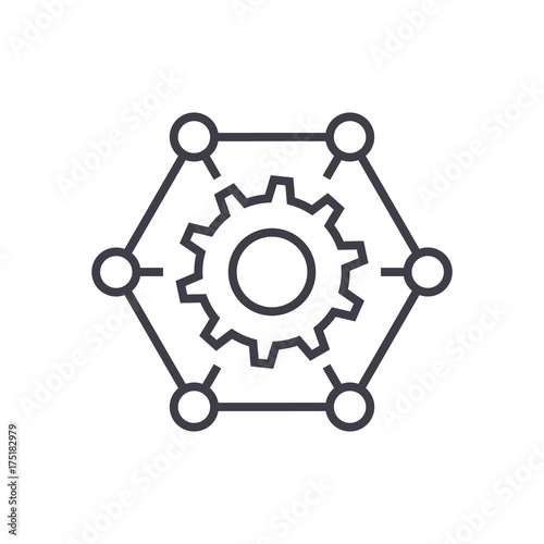 how it works,gears, settings vector line icon, sign, illustration on white background, editable strokes