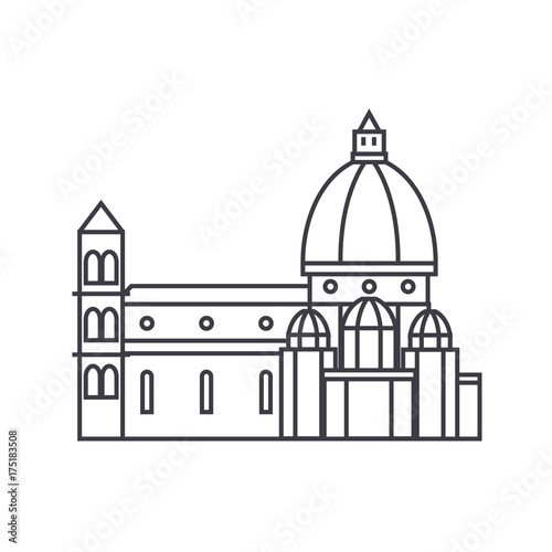 Obraz na plátne italy, temple, florence cathedral vector line icon, sign, illustration on white