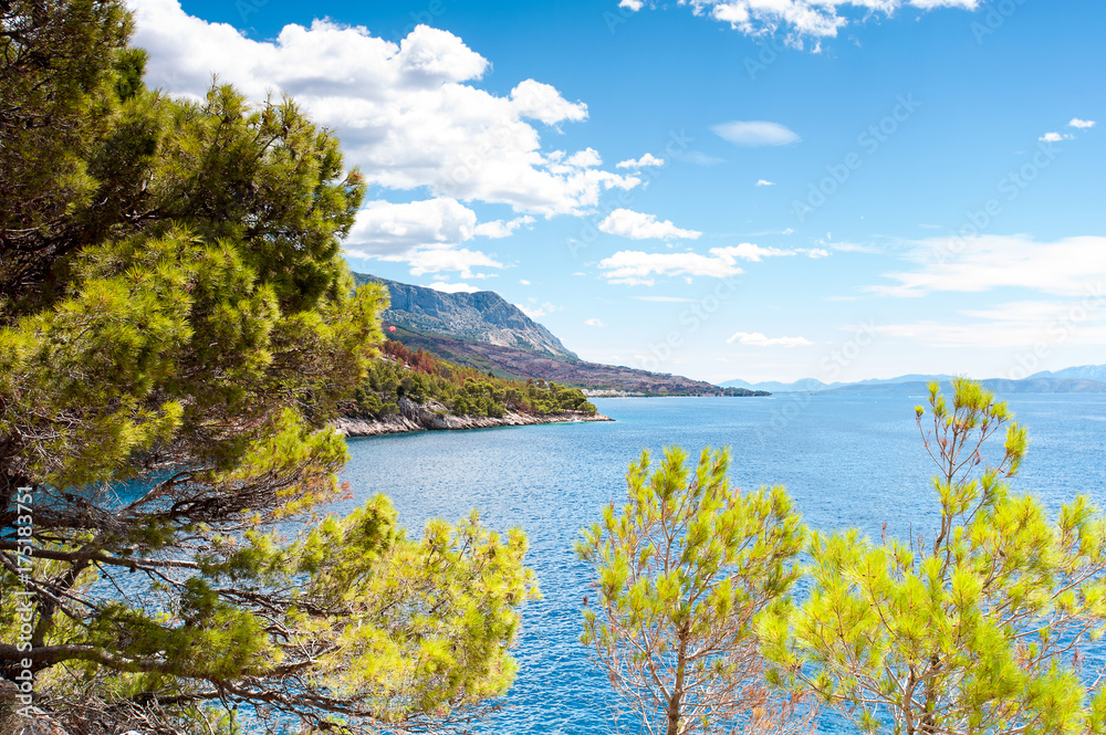View of Adriatic Sea and bay with mountains in Dalmatia View of Adriatic Sea and bay with mountains in Dalmatia