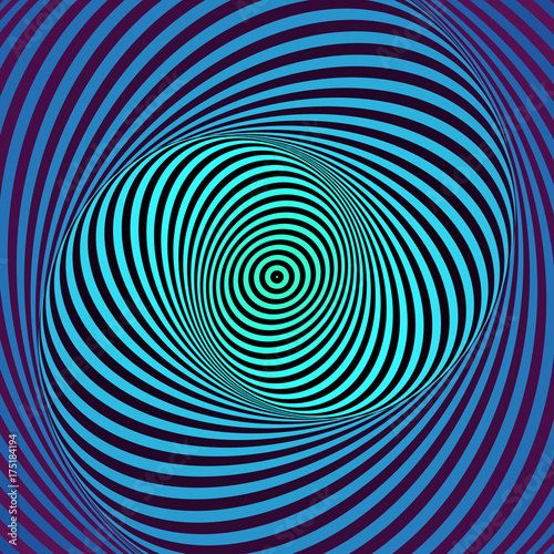 Colorful hypnotic psychedelic spiral. Modern vector illustration with optical illusion. Twisted striped round shape. Magical decorative background. Element of design.