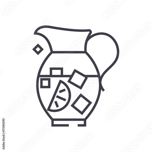 lemonade pitcher,sangria,bewerage vector line icon, sign, illustration on white background, editable strokes