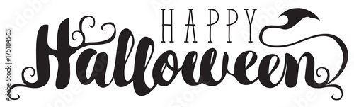 Happy Halloween lettering with curlicues. Vector calligraphic inscription for banner, poster, greeting card, party invitation.