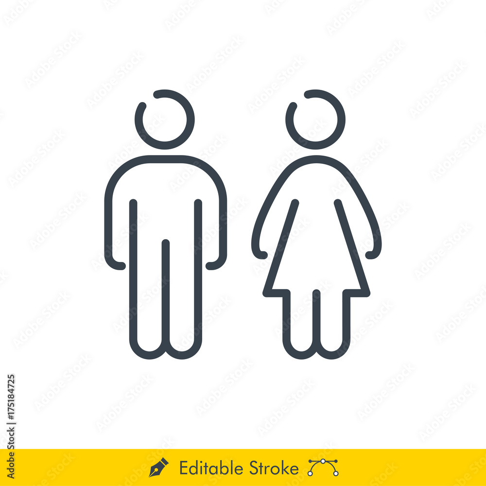 Simple Man and Woman (Gender) Icon / Vector - In Line / Stroke Design ...