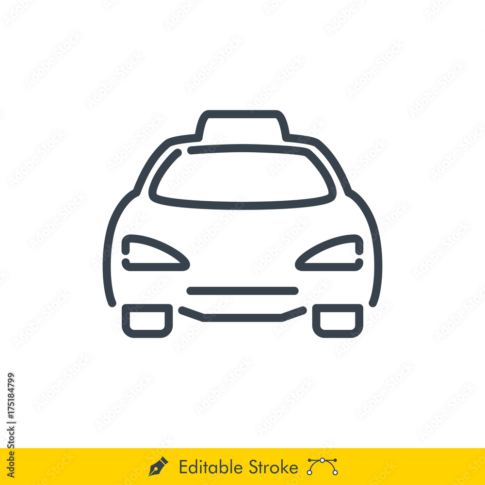 Simple Taxi (Car) Sign Icon / Vector - In Line / Stroke Design with Editable Stroke