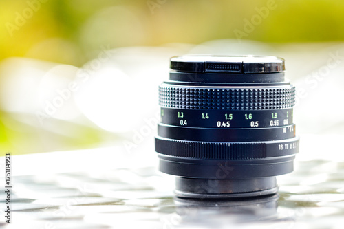 Vintage lens on table