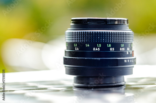 Vintage lens on table
