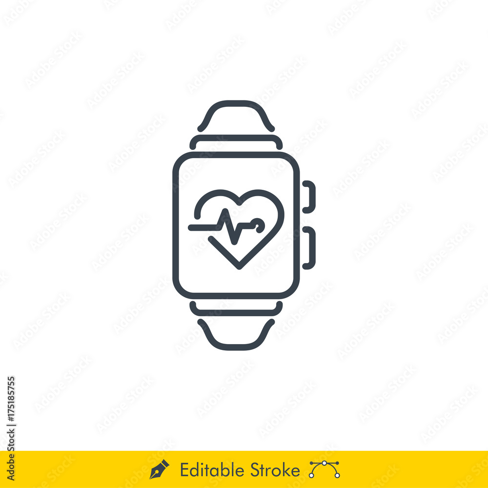Heart Rate Monitor in Smartwatch Icon / Vector - In Line / Stroke Design with Editable Stroke Heart Rate Monitor in Smartwatch Icon / Vector - In Line / Stroke Design with Editable Stroke