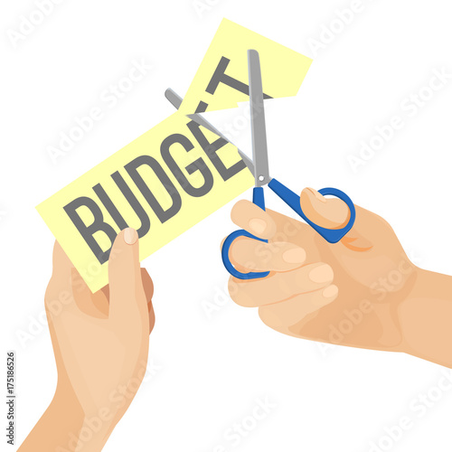 Human hands and budget cut on vector illustration
