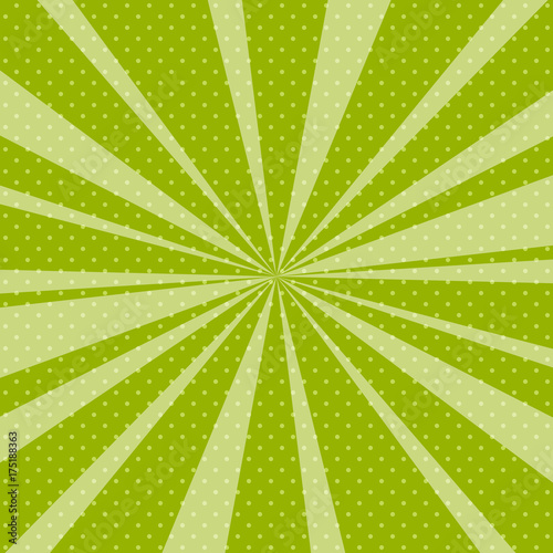 Retro Pop Art Background with Sunbeam, Dots on Green Background and the Sun's Rays , Vector Illustration