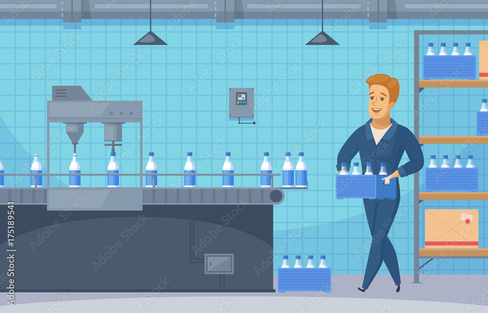 Obraz premium Milk Conveyor Line Cartoon Composition
