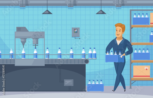 Milk Conveyor Line Cartoon Composition