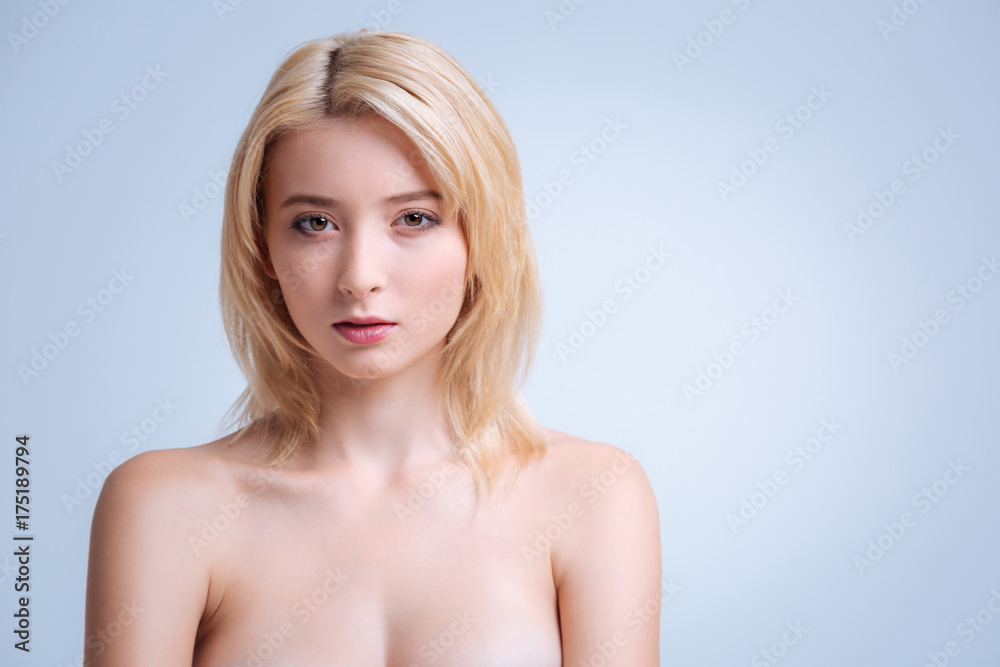 Concentrated female model looking seriously Concentrated female model looking seriously