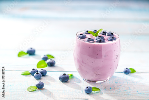 Healthy breakfast of smoothie   blueberries