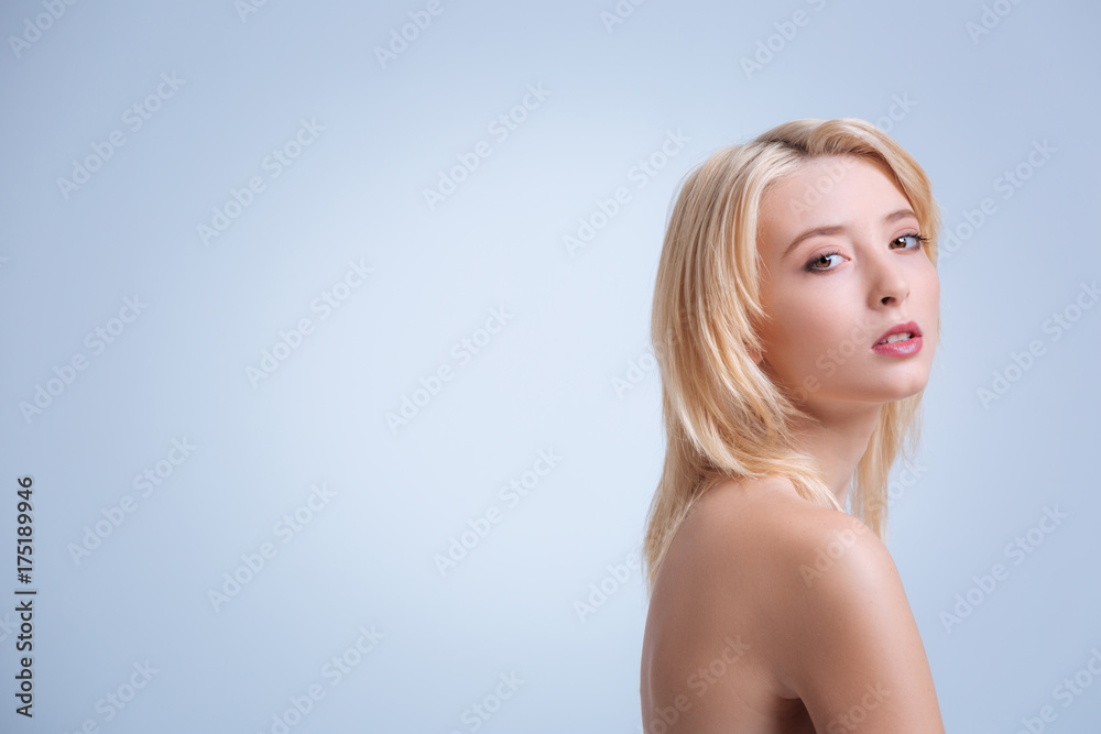 Attractive blonde female opening mouth Attractive blonde female opening mouth