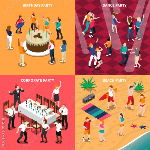 People At Party Isometric Design Concept