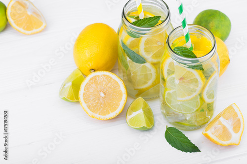 lemonade drink with lemon, lime and mint