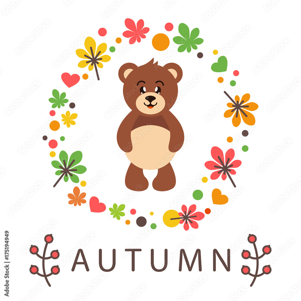 cute bear autumn with text