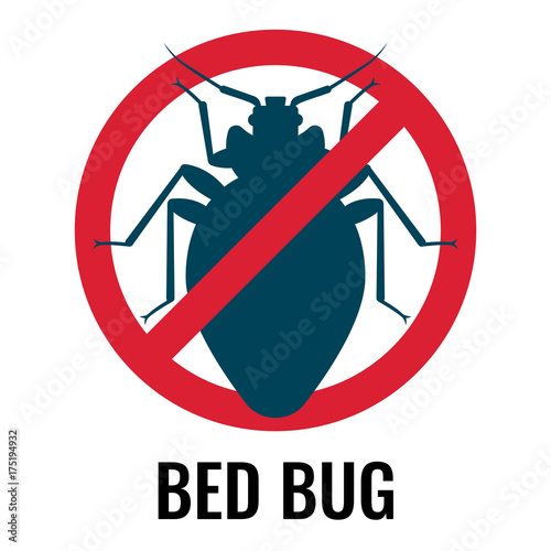 Anti bed bug emblem white on vector illustration