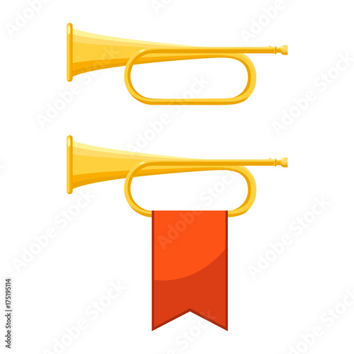 Set of icons of bugles with flag vector illustration