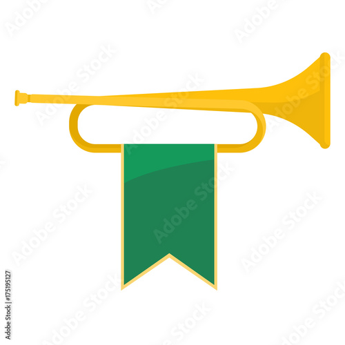 Golden bugle with green ribbon on it vector illustration