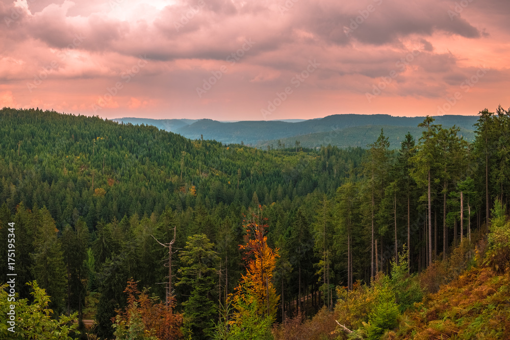 Panoramic view from the Black Forest High Road in Germany.