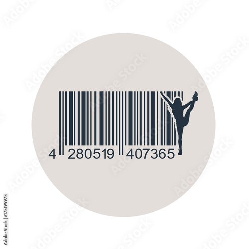 Icono plano codigo de barras chica fitness en circulo gris