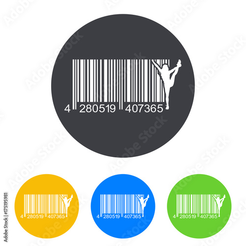 Icono plano codigo de barras chica fitness en circulo varios colores