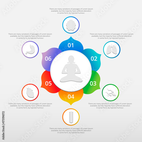 Infographic for Yoga Poses Meditation and Yoga Benefits  with set of organ icons, Medical and health care report. Vector Illustration. 

