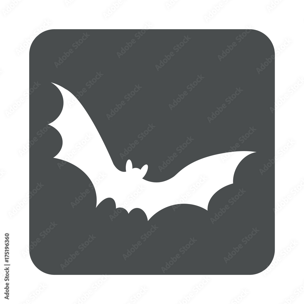 Icono plano murcielago en cuadrado gris Icono plano murcielago en cuadrado gris