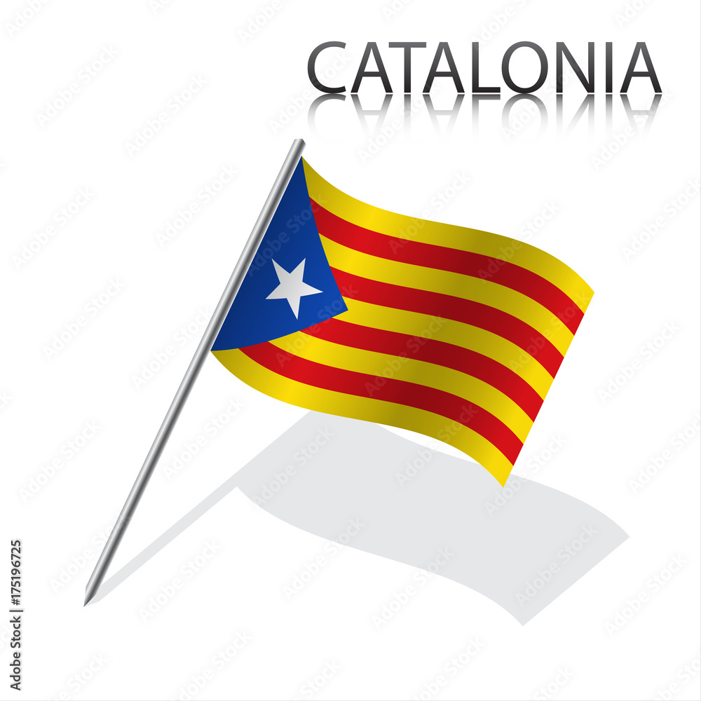 Realistic Catalan flag with drop shadow, Catalonia, vector illustration isolated on white background