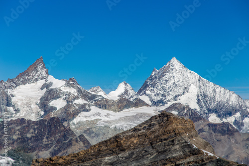 Swiss mountain group seen from Plateau Rosa, Val d'Aosta, Italy.