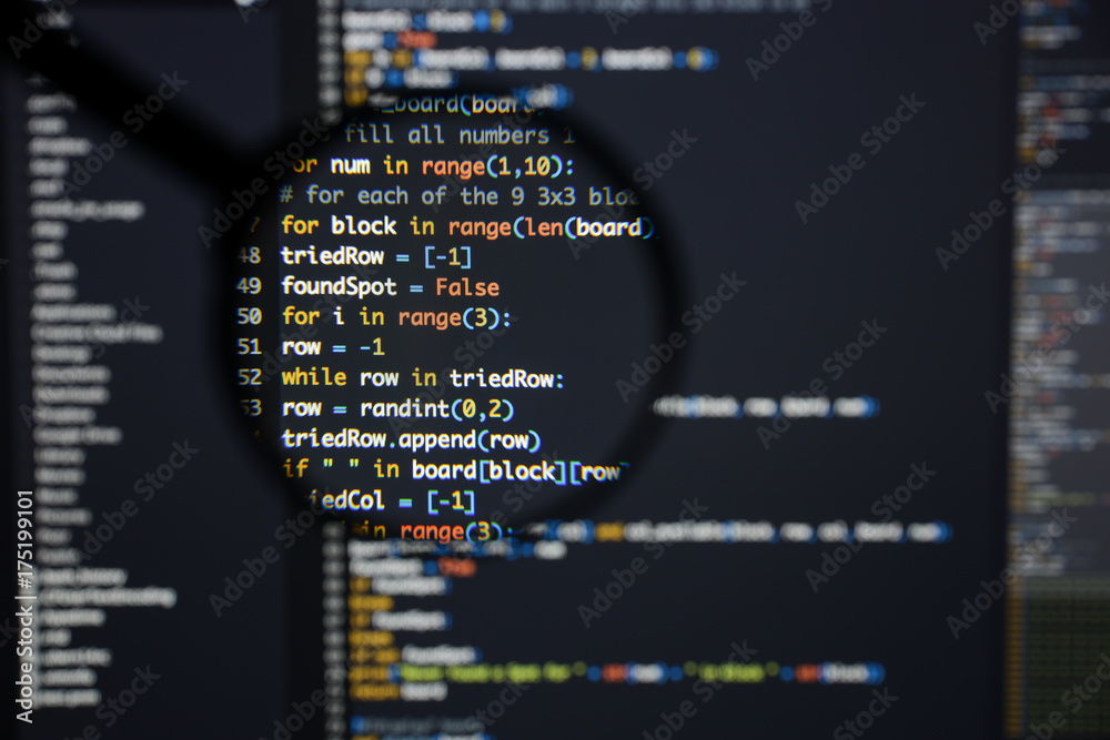 bericht navigatie Kakadu Real Python code developing screen. Programing workflow abstract algorithm  concept. Lines of Python code visible under magnifying lens. Stock Photo |  Adobe Stock