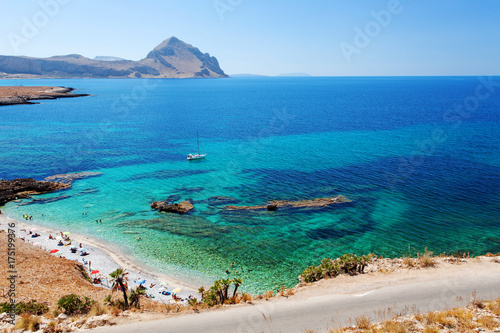 Fototapeta Naklejka Na Ścianę i Meble -  Trapani province, Sicily, Italy - Sea bay and beach view from coastline between San Vito lo Capo and Scopello