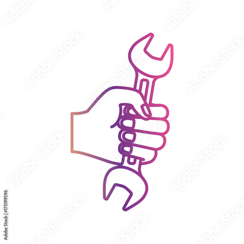 hand holding wrench flat icon gradient color silhouette from purple to red