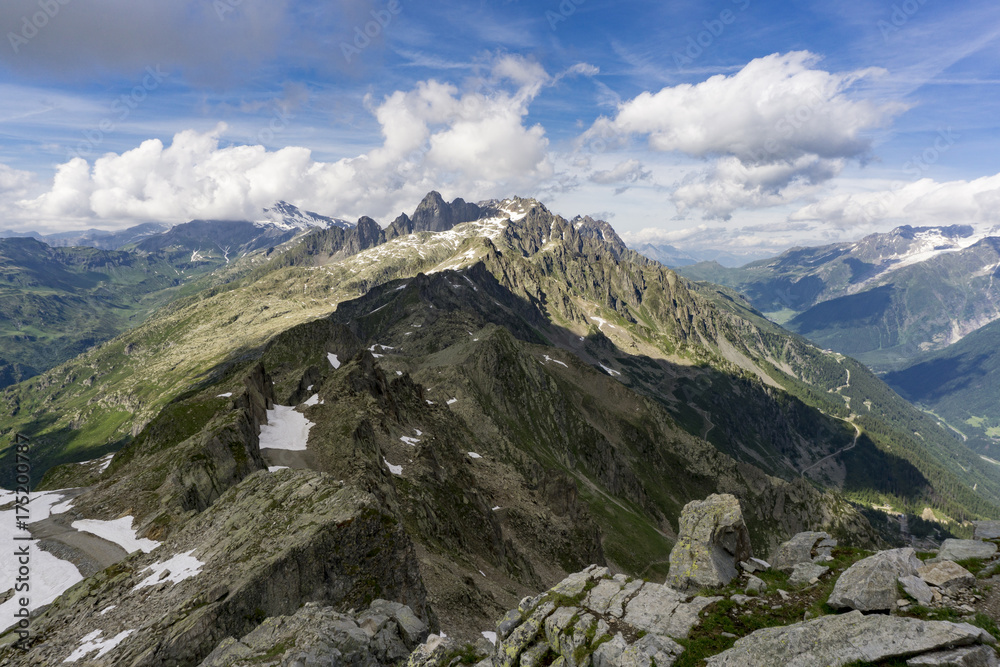 Beautiful Alpine view from the summit of Le Brevent. France.