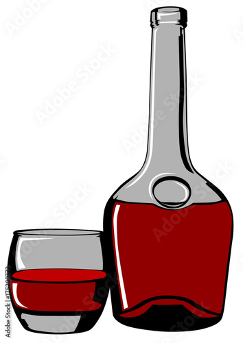 Glass with brandy and cognac on white background