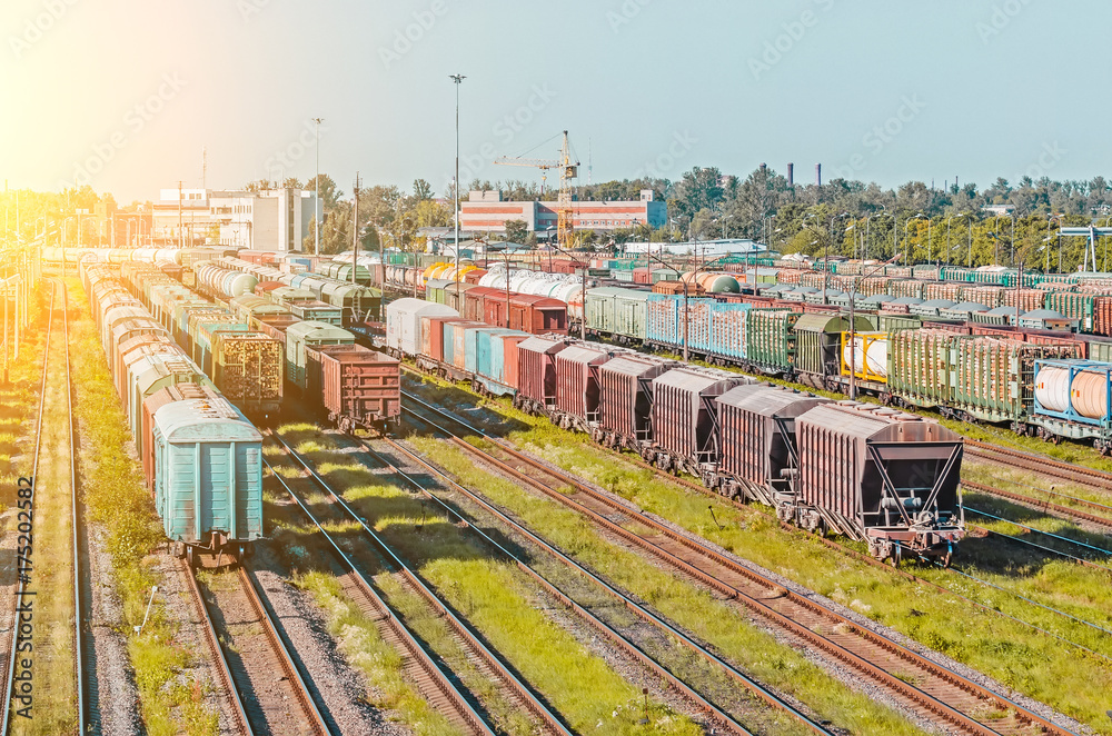 Sorting freight cars on the railroad while formation the train. Sorting freight cars on the railroad while formation the train.