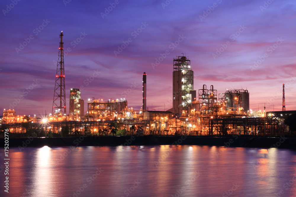 Sunset colorful sky and petrochemical industry