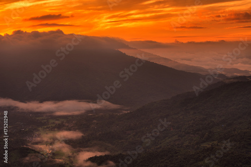 mountains under mist in the morning in Phu Phaya Pho  Phrae Province  Thailand