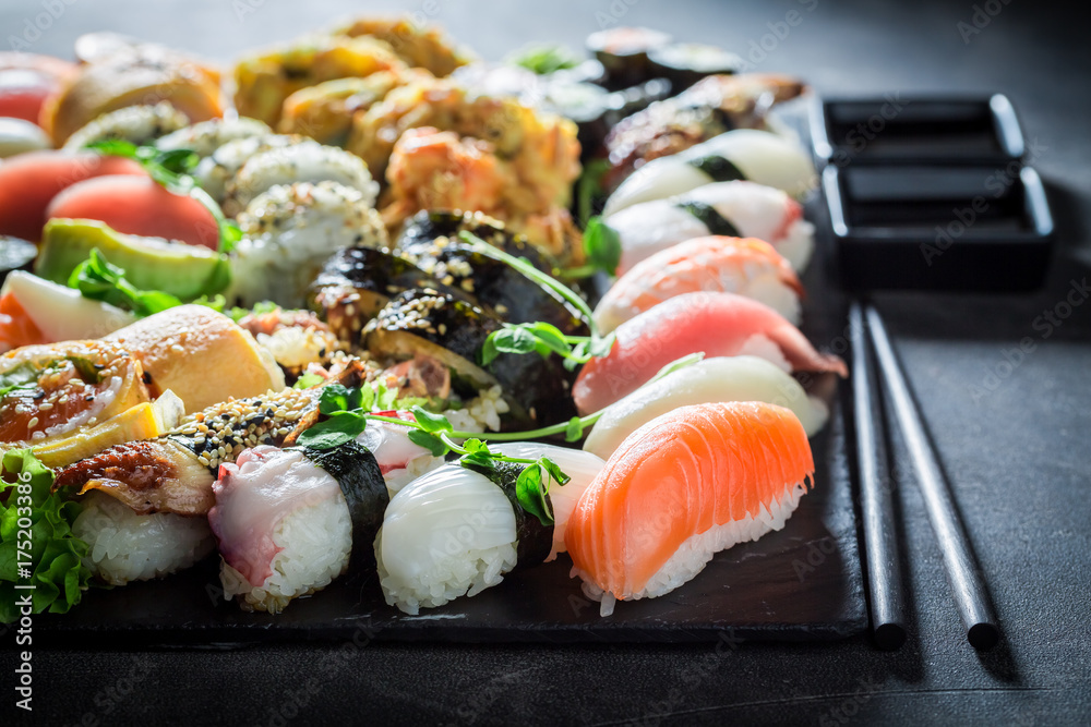 Enjoy your sushi mix with shrimps and rice Enjoy your sushi mix with shrimps and rice