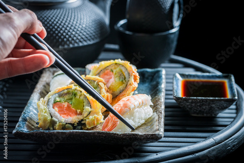 Enjoy your sushi set made of fresh vegetables and seafood